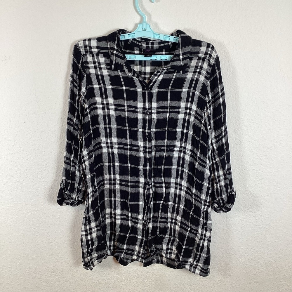Oh Baby By Motherhood Womens Button Up Shirt Sz L Large Long Sleeve Top Plaid